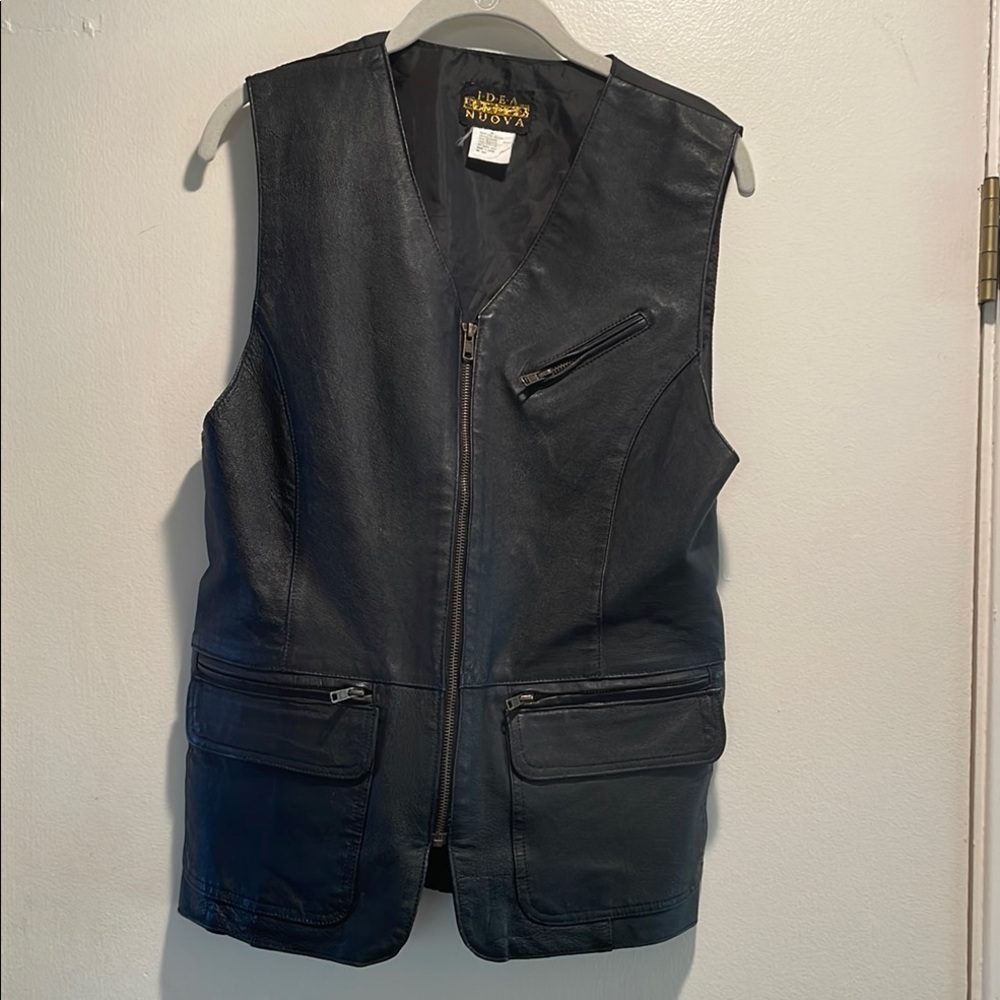 Idea Nuova Black Pebbled Leather Vintage Zip Front Vest